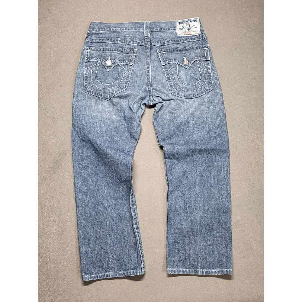 Y2K True Religion Jeans In Size 34S Short Ricky Straight Distressed (36x28) USA